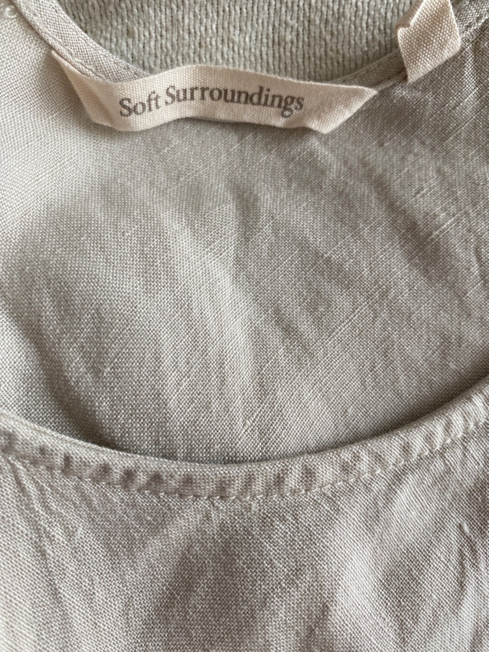 Soft Surroundings Linen-Blend Scoop Neck Dress Light Beige- 12 tan linen blend - Picture 4 of 5